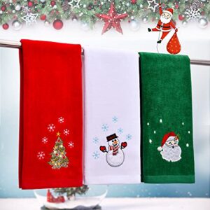 Large Size 16" x 27" Christmas Hand Towels, 100% Pure Cotton Bathroom Decorative Towels Soft Washcloths Kitchen Hand Towels Perfect Christmas Decor, Pack of 3 (Red, White, Green)