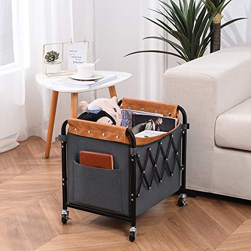 Whitsunday Home Clothes Laundry Storage Organizer Foldable Cart Basket with Rolling Wheels (Standard Size, Dark Grey)