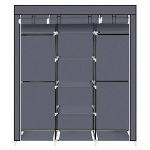 portable clothes closet non-woven fabric wardrobe double rod storage organizer 69" - gray