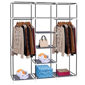 Portable Clothes Closet Non-Woven Fabric Wardrobe Double Rod Storage Organizer 69" - Gray