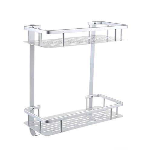 2 Tier Wall Mount Bathroom Shelf Organizer with Hooks, Heavy Duty Shelves for Bathroom Basket Caddy Storage for Bathroom Bedroom Kitchen Toilet Shelves, Shelves Bathroom Installation with Adhesive