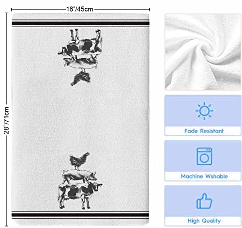 VDLBT Farmhouse Kitchen Towels Stacked Farm Animals Dish Towels Dishcloth Fingertip Hand Bath Towel Black Stripes Soft Tea Towel Set of 2