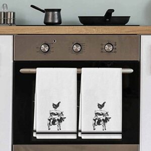 VDLBT Farmhouse Kitchen Towels Stacked Farm Animals Dish Towels Dishcloth Fingertip Hand Bath Towel Black Stripes Soft Tea Towel Set of 2