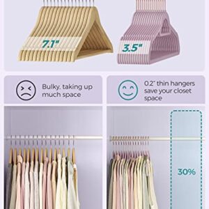 SONGMICS 50-Pack Velvet Hangers and 24-Pack Pants Hangers Bundle, Clothes Hanger with Rose Gold Swivel Hook, Coat Hangers with Movable Clips, Pale Purple and Light Pink UCRF021GP50 and UCRF14PK24