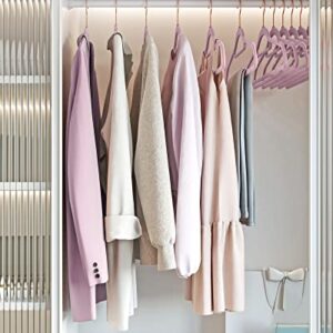 SONGMICS 50-Pack Velvet Hangers and 24-Pack Pants Hangers Bundle, Clothes Hanger with Rose Gold Swivel Hook, Coat Hangers with Movable Clips, Pale Purple and Light Pink UCRF021GP50 and UCRF14PK24