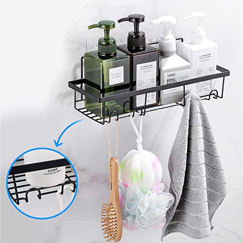 Amouttel 4-Pack Shower Caddy Basket Shelf with Soap Holder,Adhesive No Drilling Wall Mount Shower Shelf for Inside Shower,Black Stainless Steel Bathroom Shower Storage Organizer with Hooks