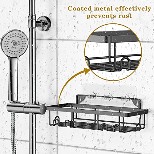 Amouttel 4-Pack Shower Caddy Basket Shelf with Soap Holder,Adhesive No Drilling Wall Mount Shower Shelf for Inside Shower,Black Stainless Steel Bathroom Shower Storage Organizer with Hooks