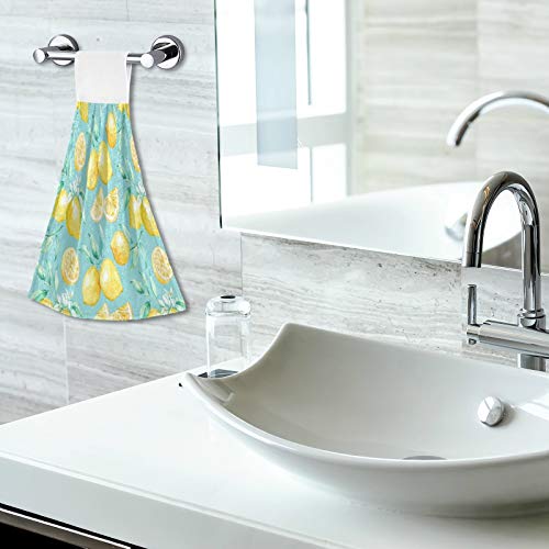 Lemon Hanging Kitchen Towel Leaves Bath Hand Tie Towels Set 2 Pcs Tea Bar Towel Dish Cloths Dry Towels Soft Absorbent Durable for Bathroom Laundry Room Decor