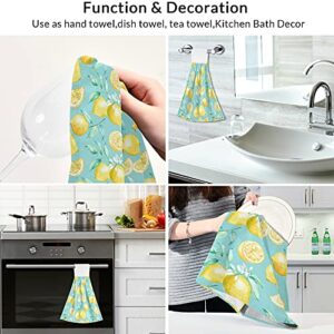 Lemon Hanging Kitchen Towel Leaves Bath Hand Tie Towels Set 2 Pcs Tea Bar Towel Dish Cloths Dry Towels Soft Absorbent Durable for Bathroom Laundry Room Decor