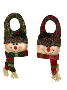 s/2 snowmen door knob wall room hangers soft plush fabric christmas winter holiday decorations home business (snowmen hangers)