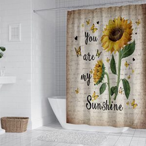CILPIR Sunflower Shower Curtain Sets with Rugs 4PCS, You are My Sunshine Bathroom Curtains Shower Decor Set with Non-Slip Rug, Toilet Lid Cover and Bath Mat, Shower Curtain Sunflower with 12 Hooks