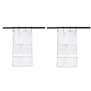 2 pack mesh shower organizer hanging mesh pockets bathroom caddy 6 pockets hang curtain rod with 4 rings, shampoo shower organizer, quick dry, space saving