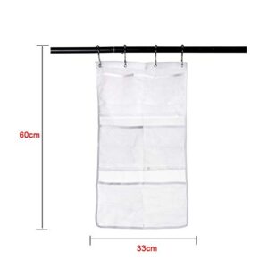 2 Pack Mesh Shower Organizer Hanging Mesh Pockets Bathroom Caddy 6 Pockets Hang Curtain Rod with 4 Rings, Shampoo Shower Organizer, Quick Dry, Space Saving