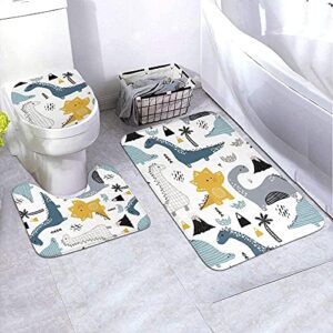 zoeo cream dinosaur cute dino t rex bathroom rugs bath mat sets 3 piece for toilet large non slip contour mats u shaped for men women