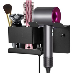 bojdopie hair dryer holder wall mounted, blow dryer organizer for bathroom, aluminum alloy multi-functional hair dryer rack for dyson supersonic, morden black