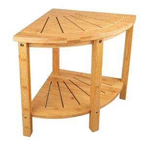 kohtla bamboo corner shower seat bench with storage shelf wood spa stool for bathroom, indoor and outdoor use