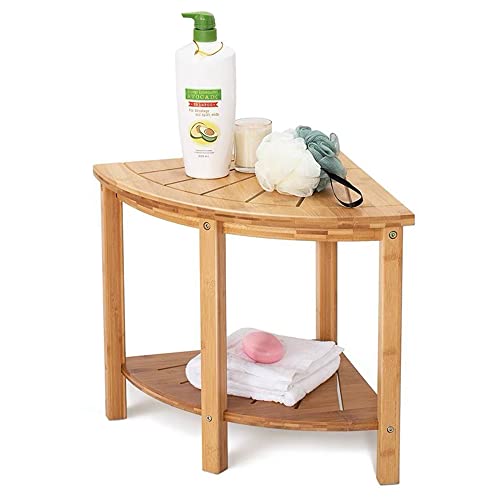 Kohtla Bamboo Corner Shower Seat Bench with Storage Shelf Wood Spa Stool for Bathroom, Indoor and Outdoor Use