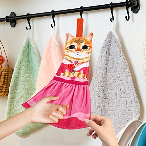 AGRIMONY Cat Funny Hand Towels for Bathroom Kitchen - Cute Decorative Fairy Tale Cat Decor Hanging Washcloths Towels Super Absorbent Soft-Housewarming Gift for Cat Lovers - Orange