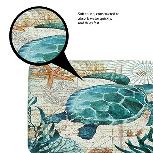 Amagical Sea World Sea Turtle Pattern 3 Piece Bathroom Mat Set Shower Curtain Set Bathroom Mat Carpet Contour Mat Fabric Shower Curtain with 12 Hooks