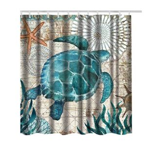 Amagical Sea World Sea Turtle Pattern 3 Piece Bathroom Mat Set Shower Curtain Set Bathroom Mat Carpet Contour Mat Fabric Shower Curtain with 12 Hooks