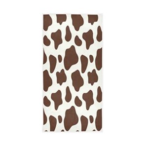 brown and white cow pattern cotton fingertip towels 30 x 15 inches absorbent and soft terry towel for bathroom powder room guest and housewarming gift