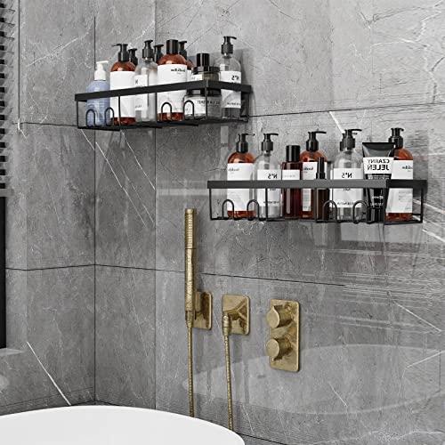 BOROY Shower Caddy Shelf Organizer Rack(2Pack), No Drilling, Self Adhesive Black Bathroom Shelves Basket for Home Wall Shower Inside Organization and Storage