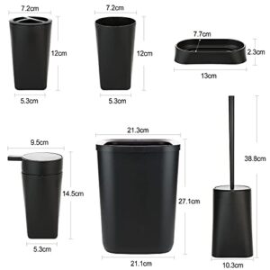 IMAVO Bathroom Accessories Set,6-Piece Bathroom Gift Set,Toothbrush Holder,Toothbrush Cup,Soap Dispenser,Soap Dish,Toilet Brush Holder,Trash Can,Tumbler Bathroom Accessory Set Complete,Black