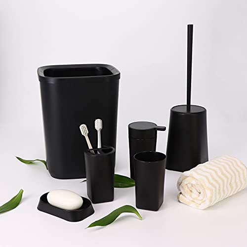 IMAVO Bathroom Accessories Set,6-Piece Bathroom Gift Set,Toothbrush Holder,Toothbrush Cup,Soap Dispenser,Soap Dish,Toilet Brush Holder,Trash Can,Tumbler Bathroom Accessory Set Complete,Black