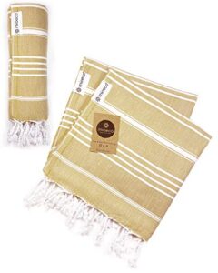 mioeco organic cotton turkish hand towel - 20" x 38" large classic luxury set of 2 - decorative hand towels for bathroom, kitchen & home - super absorbent & quick drying - prewashed