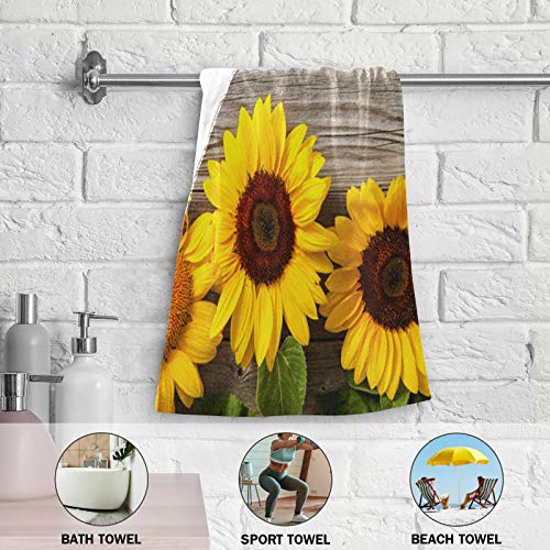 Hand Towel 2pack Sunflower Wood Vintage Style 28x14.5 inch Ultra Soft Highly Absorbent Bath Towel Kitchen Dish Guest Towel Home Bathroom Decor