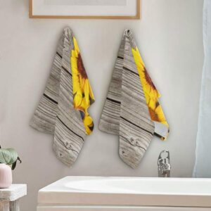 Hand Towel 2pack Sunflower Wood Vintage Style 28x14.5 inch Ultra Soft Highly Absorbent Bath Towel Kitchen Dish Guest Towel Home Bathroom Decor