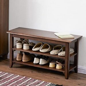 HOOTSMALL Entryway Shoe Rack Bench 2-Tier Wooden Shoe Storage Ideal for Entryway Living Room and Corridor (Brown 31.5'')