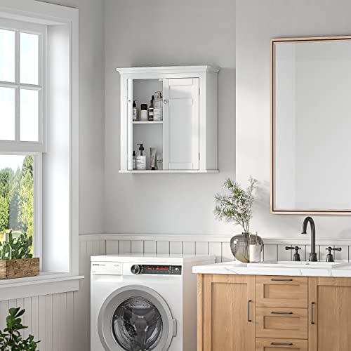 UTEX Bathroom Wall Cabinet,Bathroom Cabinet Wall Mounted with Doors and Ajustables Shelves, Wood Hanging Cabinet Over The Toilet,White