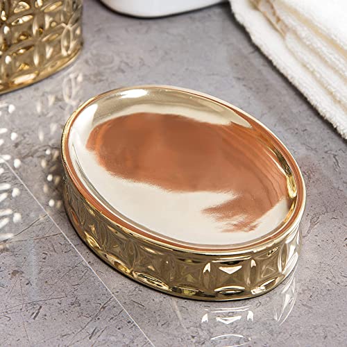 Gold Bathroom Accessory Set, 4-Piece Ceramic Bathroom Decorations Accessories Sets Includes Lotion Dispenser, Toothbrush Holder Tumbler and Soap Dish