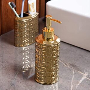 Gold Bathroom Accessory Set, 4-Piece Ceramic Bathroom Decorations Accessories Sets Includes Lotion Dispenser, Toothbrush Holder Tumbler and Soap Dish