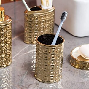 Gold Bathroom Accessory Set, 4-Piece Ceramic Bathroom Decorations Accessories Sets Includes Lotion Dispenser, Toothbrush Holder Tumbler and Soap Dish