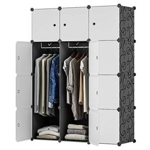 kousi portable closet wardrobe closet clothes closet bedroom armoire storage organizer with doors, spacious & sturdy, extra space & durable black hhrbyg-tz (6 cubes&2 hanging section)