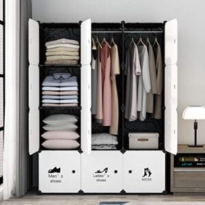 KOUSI Portable Closet Wardrobe Closet Clothes Closet Bedroom Armoire Storage Organizer with Doors, Spacious & Sturdy, Extra Space & Durable Black HHRBYG-TZ (6 Cubes&2 Hanging Section)