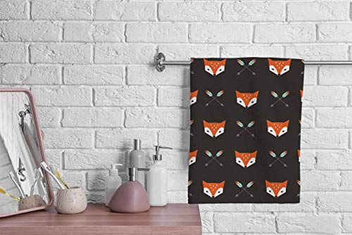 oFloral Foxes and Arrows Hand Towels Cotton Washcloths,Seamless Pattern Fox Head On Black Super-Absorbent Soft Towels for Bath/Kitchen/Yoga/Golf/Face Towel for Men/Women/Girl/Boys 15X30 Inch