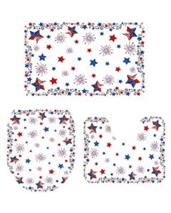 wotrend 4th of july 3 piece bath rugs set fireworks patriotic stars farmhouse bathroom mats absorbent contour soft mat toilet lid cover bathroom decor set, 20"x32"+16"x18"+16"x20"