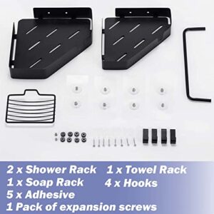 Wanlidor Corner Shower Caddy with Soap and Tower Holder 4 Movable Hooks,Stainless Steel 4-Pack Black Adhesive Shower Oraganizer Shower Shelves for Bathroom Kitchen Storage(No Driling or Drilling)