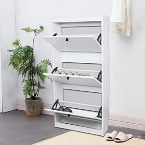 yiyibyus shoe organizer three-tiered bucket shoe storage cabinet home modern white shoe rack shelf fold-out drawers for outdoor indoor entryway 19.68x6.69x43.31in