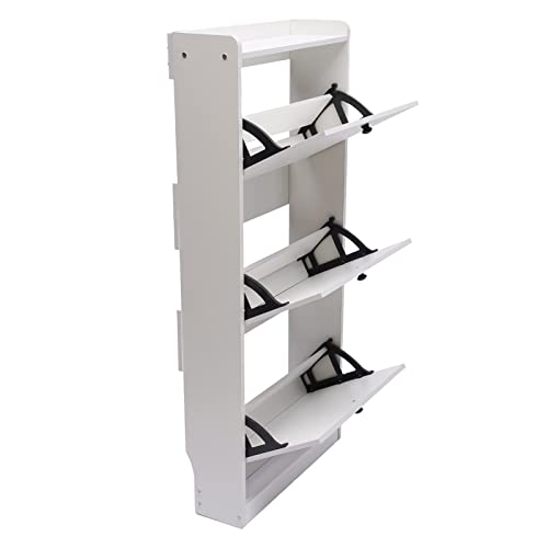 YIYIBYUS Shoe Organizer Three-Tiered Bucket Shoe Storage Cabinet Home Modern White Shoe Rack Shelf Fold-Out Drawers for Outdoor Indoor Entryway 19.68x6.69x43.31in