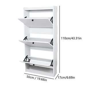 YIYIBYUS Shoe Organizer Three-Tiered Bucket Shoe Storage Cabinet Home Modern White Shoe Rack Shelf Fold-Out Drawers for Outdoor Indoor Entryway 19.68x6.69x43.31in