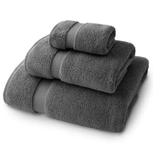 Supima Cotton 3 Piece Bath Towel Set by Laguna Beach Textile Co - Bath Towel, Hand Towel, Washcloth - Hotel Quality, Plush, 730 GSM Pewter Gray