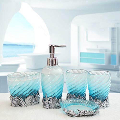 Hotsan Bathroom Accessory Set, 5 PCS Bath Ensemble Set Includes Soap Dispenser, Soap Dish, Tumbler, Toothbrush Holder - Polyresin Glass for Home, Office, Superior Hotel