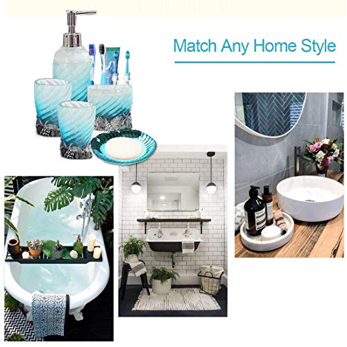 Hotsan Bathroom Accessory Set, 5 PCS Bath Ensemble Set Includes Soap Dispenser, Soap Dish, Tumbler, Toothbrush Holder - Polyresin Glass for Home, Office, Superior Hotel