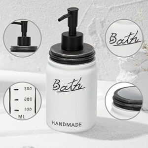 LKKL Mason Jar Bathroom Accessories - 5PCS Mason Jars Soap and Lotion Dispenser Set - Bathroom Sets 2 Apothecary Jars, 1 Toothbrush Holder, 1 Soap Dispenser, 1 Bathroom Tray (Black/White)