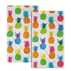 giwawa pineapple fruit soft highly absorbent hand towel 2 pack,tropic summer fruit towels multipurpose bathroom bath kitchen 14.4 x 28.3 inch fingertip towel,for kitchen,beach,gym,swim