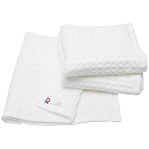 hiorie imabari towel waffle weave towel, 3 piece hand towel set, 13.3x31.4, soft 100% cotton, lightweight, quick drying and compact towels, waffle design fabric, honeycomb, white